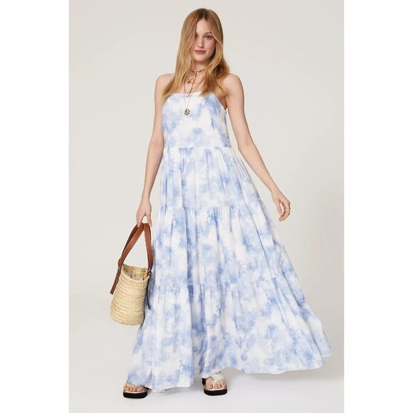 Jonathan Simkhai Swim Clarissa Blue White Tie Dye Maxi Dress Women's Size XSmall